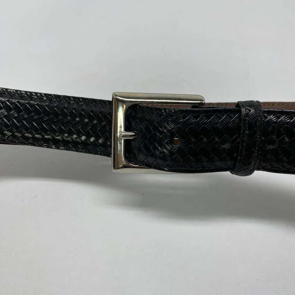 TORINO‎  Men's Black Embossed Italian Calfskin Leather Belt Buckle Size 38